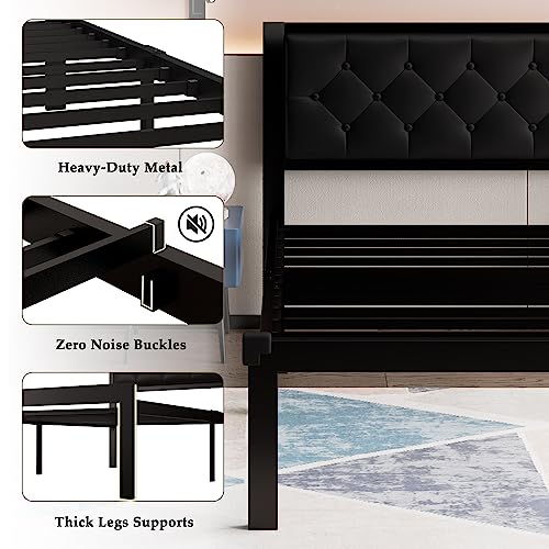 Feonase Twin Metal Bed Frame with Button Tufted Headboard
