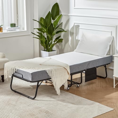 MELLCOM Portable Folding Bed with 5 Inch Foam Mattress