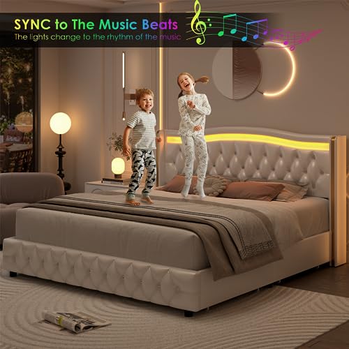 Queen LED Platform Bed with 4 Storage Drawers