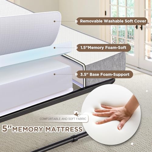 MELLCOM Portable Folding Bed with 5 Inch Foam Mattress