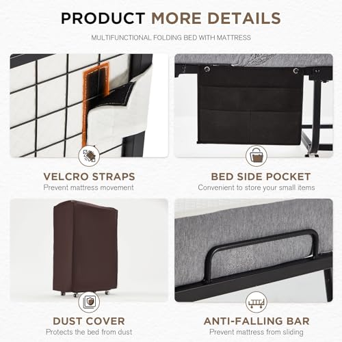 MELLCOM Portable Folding Bed with 5 Inch Foam Mattress