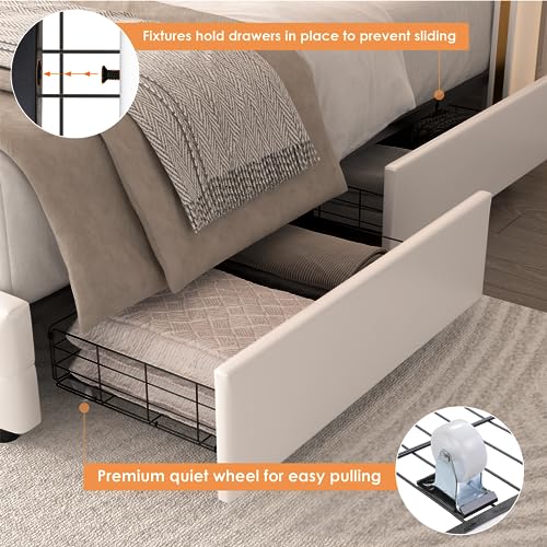 Queen LED Platform Bed with 4 Storage Drawers