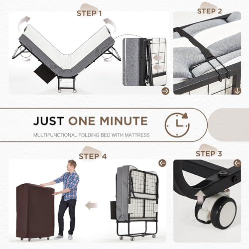 MELLCOM Portable Folding Bed with 5 Inch Foam Mattress