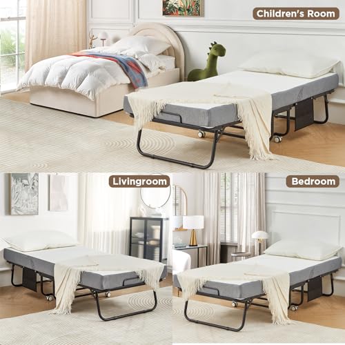 MELLCOM Portable Folding Bed with 5 Inch Foam Mattress
