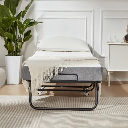MELLCOM Portable Folding Bed with 5 Inch Foam Mattress