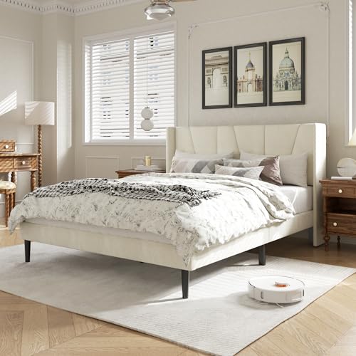 HAOARA Queen Size Velvet Upholstered Bed Frame, Contemporary