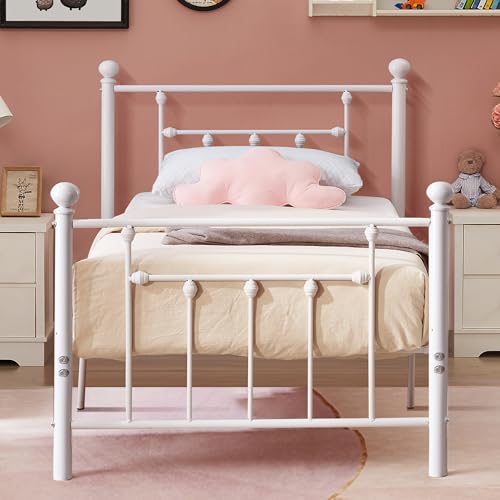 VECELO Twin Metal Bed Frame with Head/Footboard, Slat Support