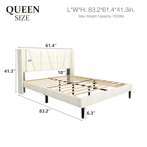 HAOARA Queen Size Velvet Upholstered Bed Frame, Contemporary