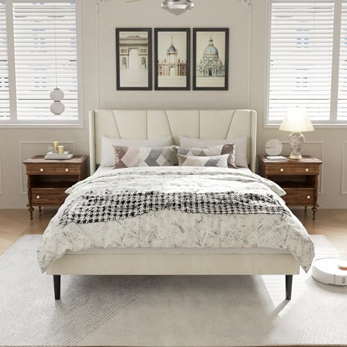 HAOARA Queen Size Velvet Upholstered Bed Frame, Contemporary