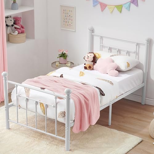 VECELO Twin Metal Bed Frame with Head/Footboard, Slat Support