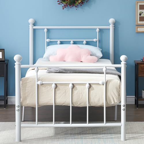 VECELO Twin Metal Bed Frame with Head/Footboard, Slat Support