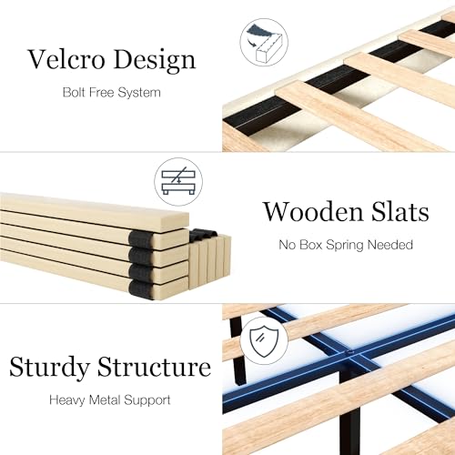 HAOARA Queen Size Velvet Upholstered Bed Frame, Contemporary