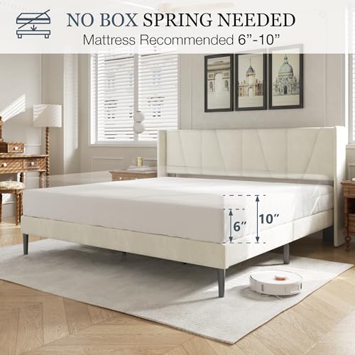 HAOARA Queen Size Velvet Upholstered Bed Frame, Contemporary