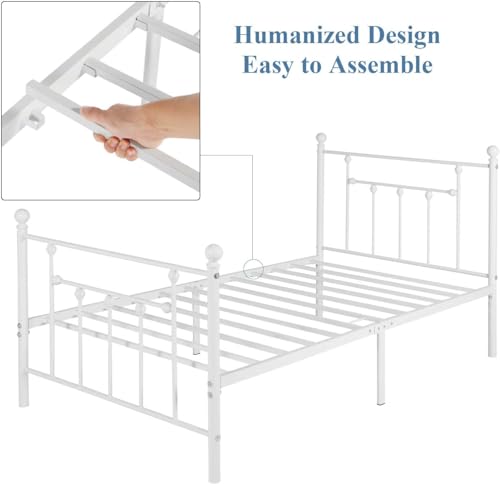 VECELO Twin Metal Bed Frame with Head/Footboard, Slat Support