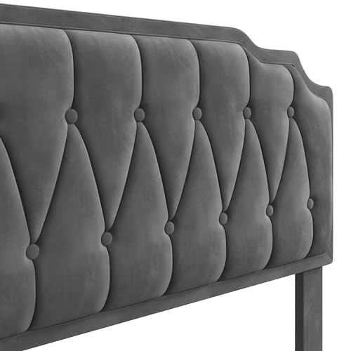 Velvet Upholstered Queen Bed Frame with Curved Headboard