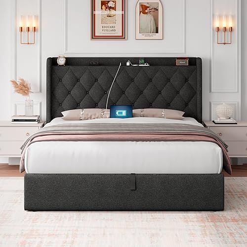 Full Size Lift Up Storage Bed with Charging Ports