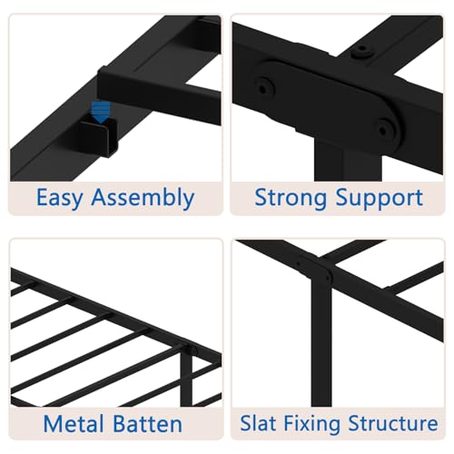 Queen Metal Platform Bed with Iron-Art Headboard, Storage