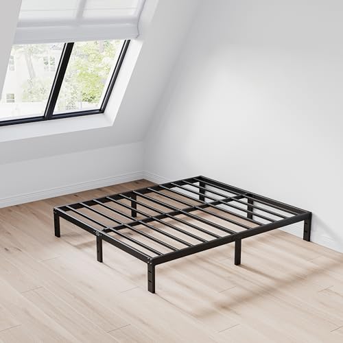 AMOBRO Matte Black Queen Bed Frame: Low Profile, Heavy Duty