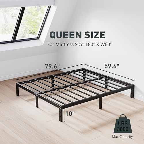 AMOBRO Matte Black Queen Bed Frame: Low Profile, Heavy Duty