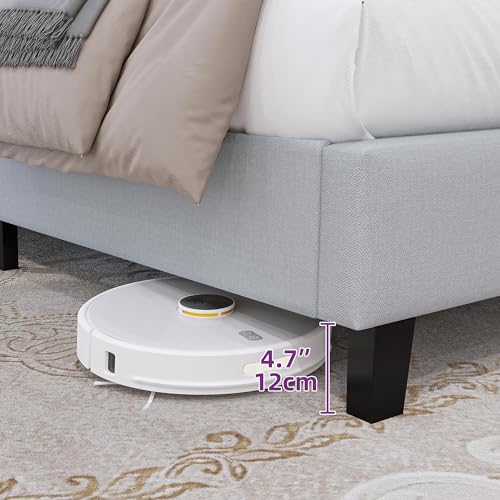 Grey Linen Upholstered King Size Bed Frame with Nail Headboard