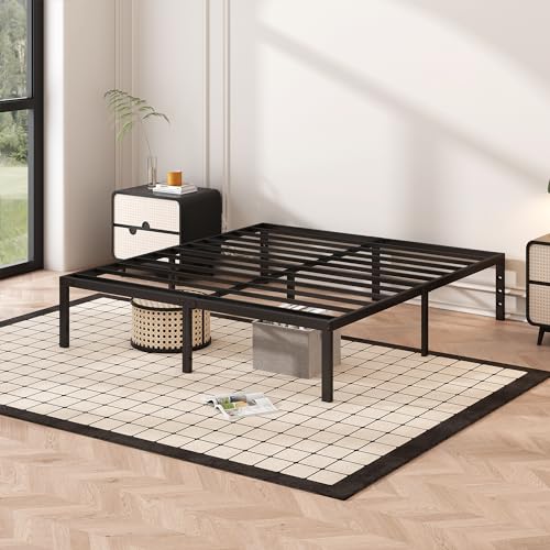 Black Full Size Metal Platform Bed Frame with Storage