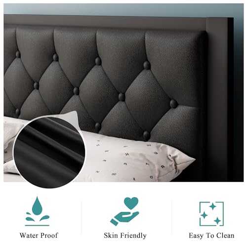 Twin Size Metal Bed Frame with Leather Headboard