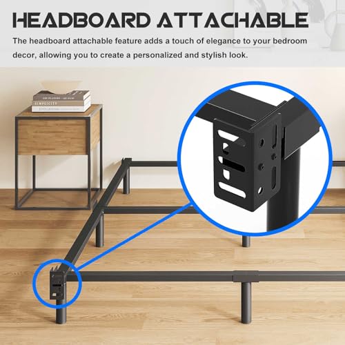 Queen Size Metal Bed Frame, Headboard Attachable, Black
