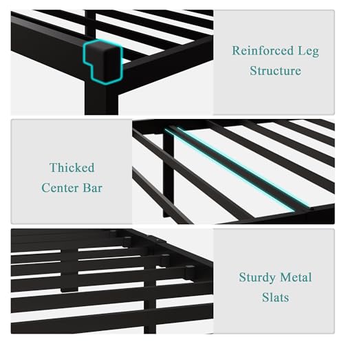 Twin Size Metal Bed Frame with Leather Headboard