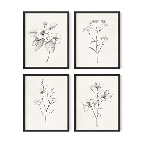 Gray Floral Botanical Print Set for Vintage Decor