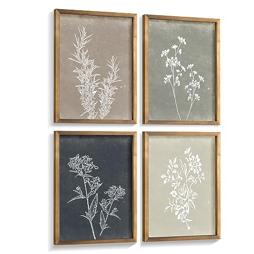 Set of 4 Botanical Prints in Rustic Frames