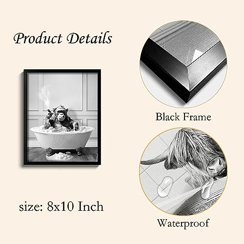 Chimpanzee in Bathtub Framed Wall Art, Funny Bathroom