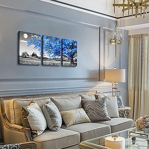 Black and White Tree Moon Canvas Wall Art