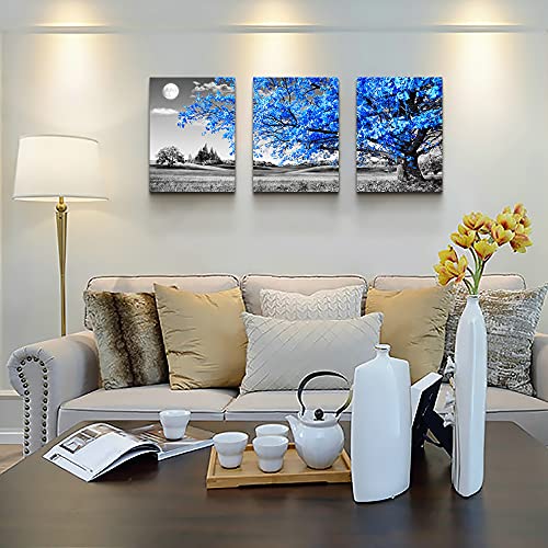 Black and White Tree Moon Canvas Wall Art