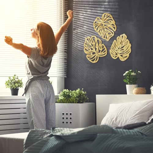 Gold Hawaiian Wooden Palm Leaves Wall Art Set