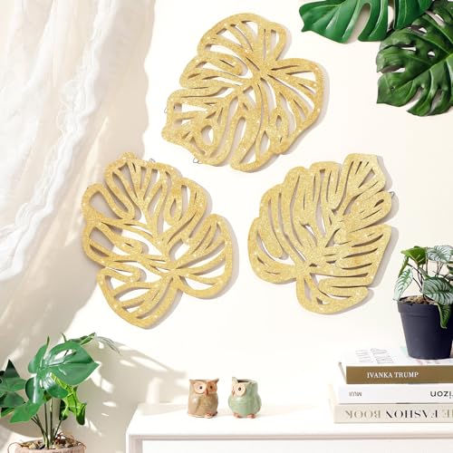Gold Hawaiian Wooden Palm Leaves Wall Art Set