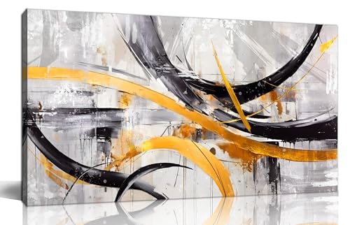 Modern Abstract Canvas Wall Art - Black White Office