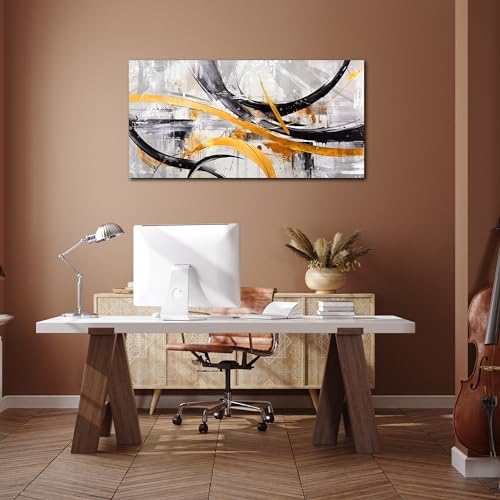 Modern Abstract Canvas Wall Art - Black White Office