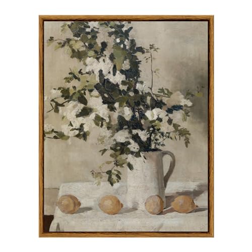 Vintage Floral Wall Art, Flowers and Lemons Paintings