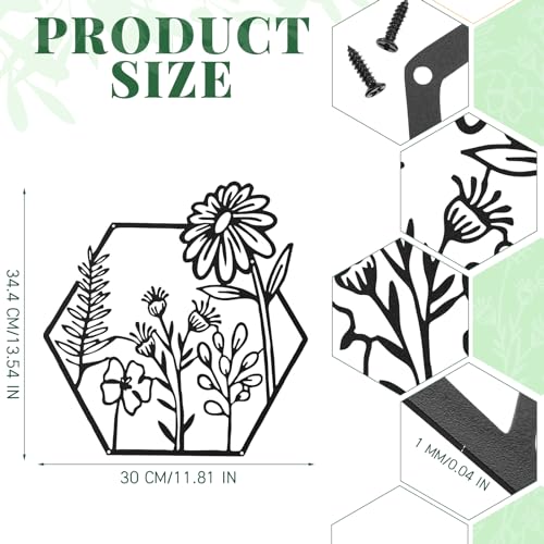 Hexagonal Metal Flower Wall Decor Set for Indoor/Outdoor