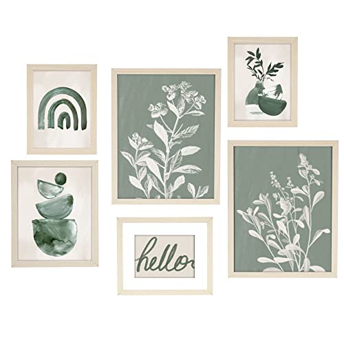 Gallery Wall Art Set with Plant Prints & Quote