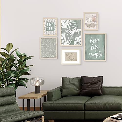 Gallery Wall Art Set with Plant Prints & Quote