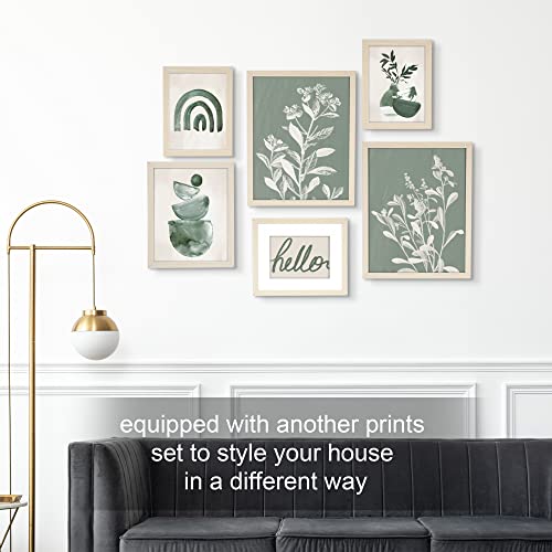Gallery Wall Art Set with Plant Prints & Quote