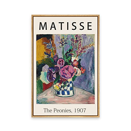 Framed Canvas Print - Colorful Peony Flower Illustration