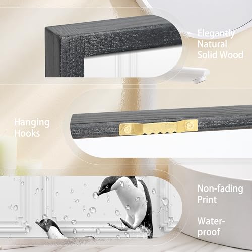 Farmhouse Style Framed Bathroom Wall Art Set, Funny Animals