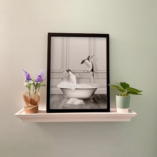 Farmhouse Style Framed Bathroom Wall Art Set, Funny Animals