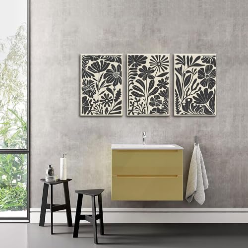 Black Floral Botanical Canvas Wall Art Prints Set