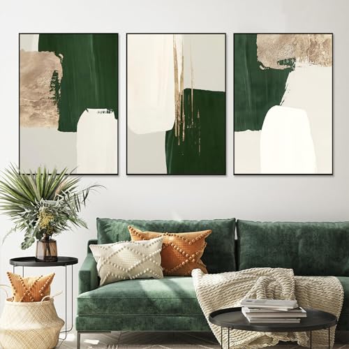 Set of 3 Green and Gold Abstract Art