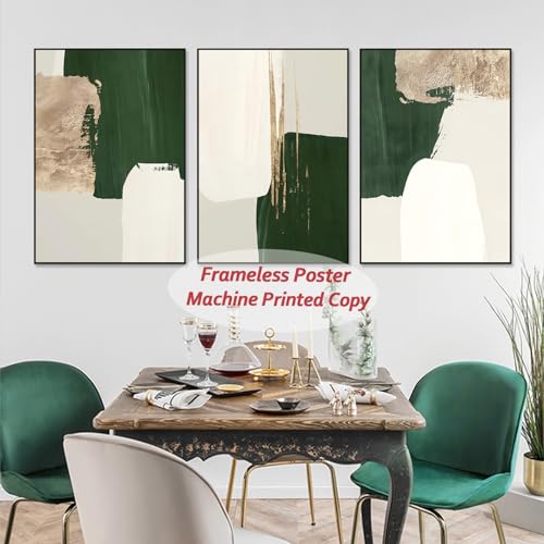 Set of 3 Green and Gold Abstract Art