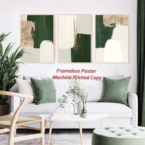 Set of 3 Green and Gold Abstract Art