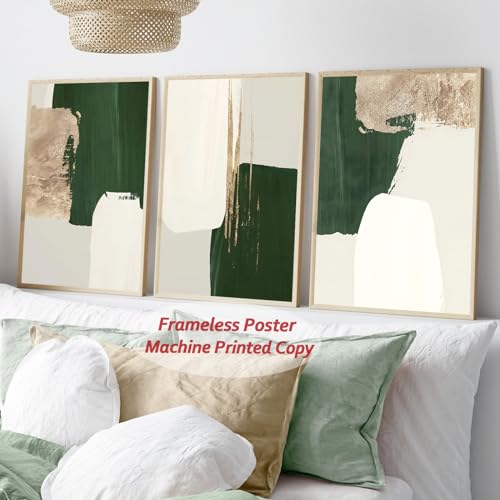 Set of 3 Green and Gold Abstract Art